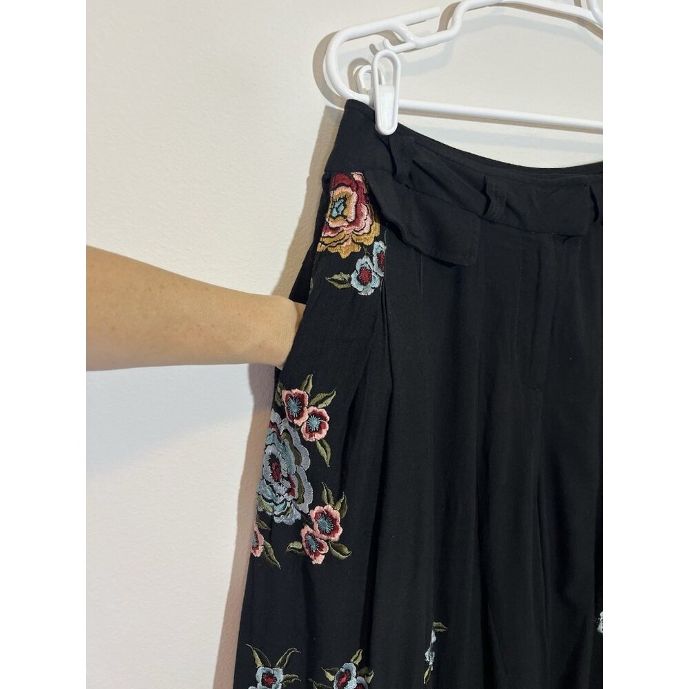 Free People Pants Wide leg Florence Embroidered Striped Boho Floral Size 8 - Picture 11 of 16